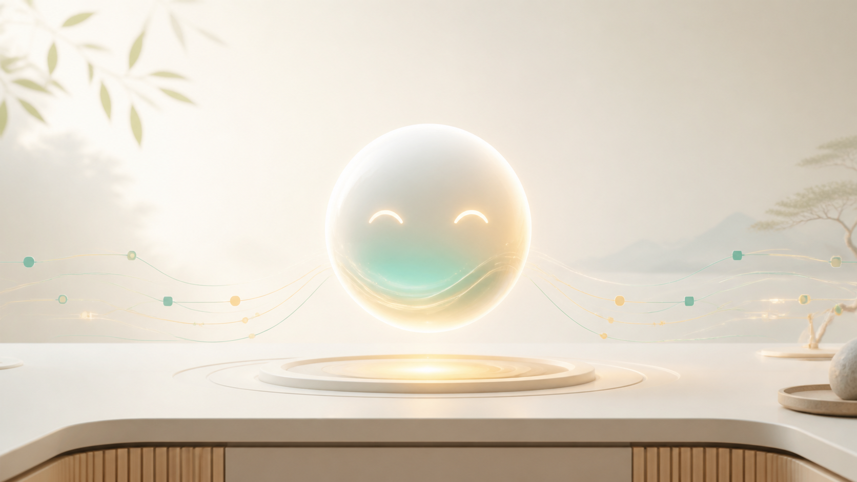 A calm luminous Orgpiper orb in a minimal light interface